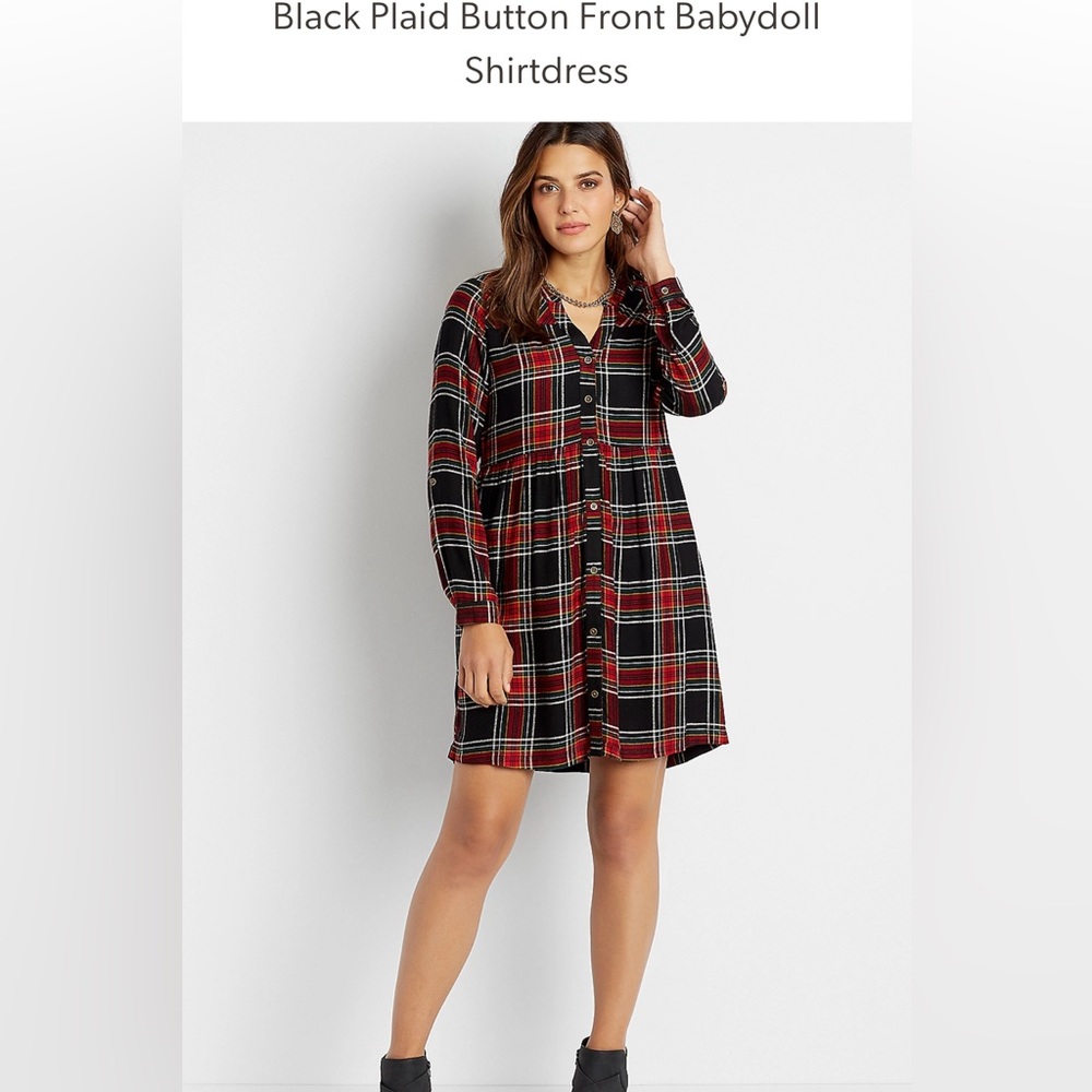 BNWT Maurice’s Plaid Button Front Babydoll Shirtdress